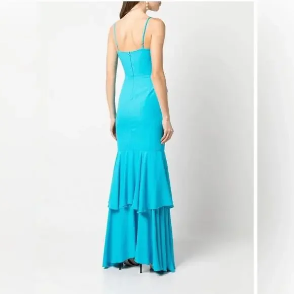 PatBO Bo Maxi Dress Turquoise Blue Viscose Ruched V-Neck Slit Resort Event 4